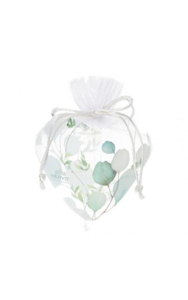 Sacchetto Cuore Organza Botanic Bianco e Verde Hervit