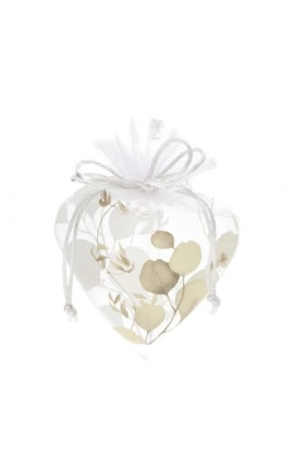 Sacchetto Cuore Organza Botanic Bianco e Giallo Hervit