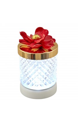 Bomboniera Matrimonio Lampada Diamond Con Fiore Capodimonte Rosso Con Box