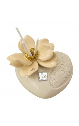 Bomboniera Matrimonio Profumatore Diffusore Cuore Piccolo Con Fiore Panna